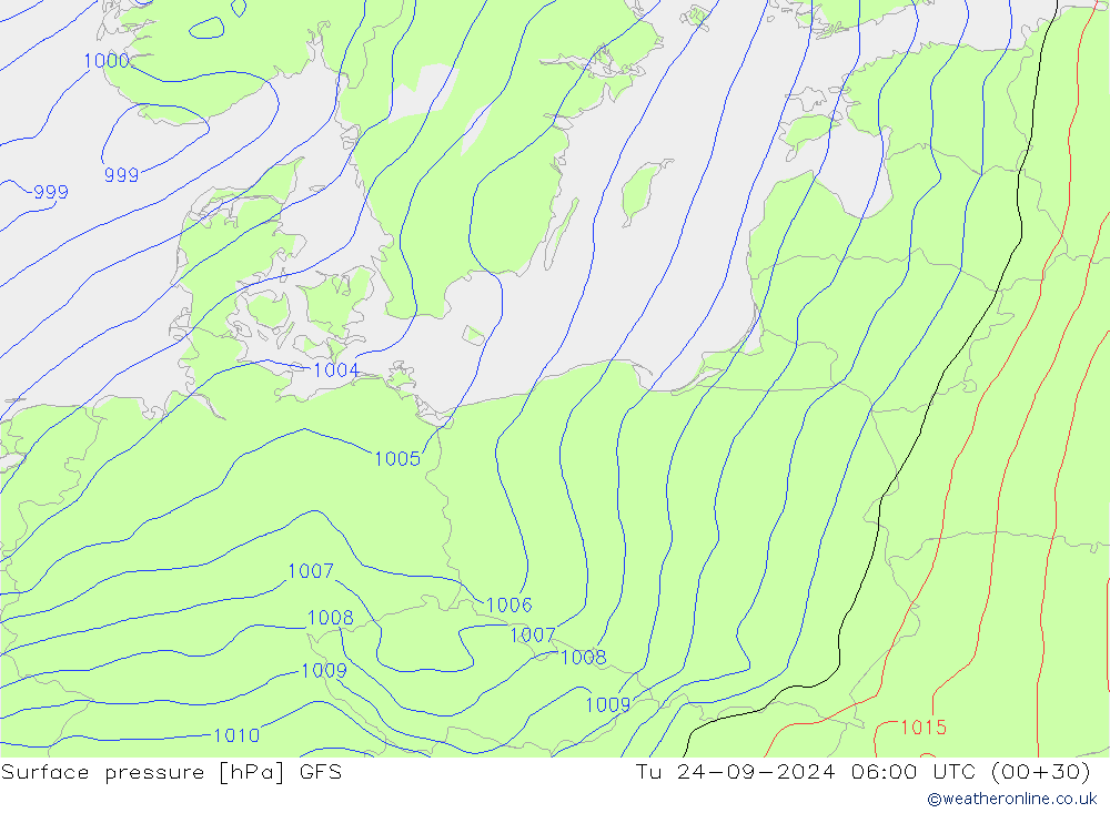 Atmosférický tlak GFS Út 24.09.2024 06 UTC