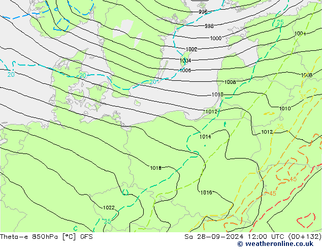 Theta-e 850hPa GFS so. 28.09.2024 12 UTC