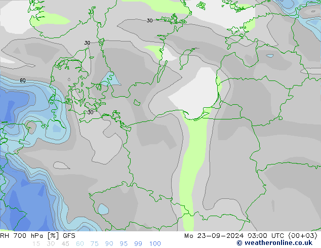 RH 700 hPa GFS Seg 23.09.2024 03 UTC