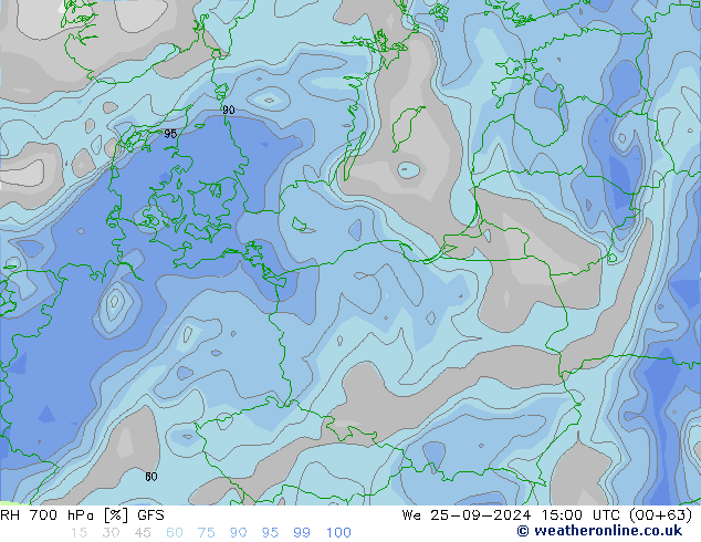 RH 700 hPa GFS We 25.09.2024 15 UTC