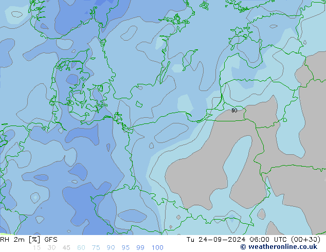 RH 2m GFS Tu 24.09.2024 06 UTC