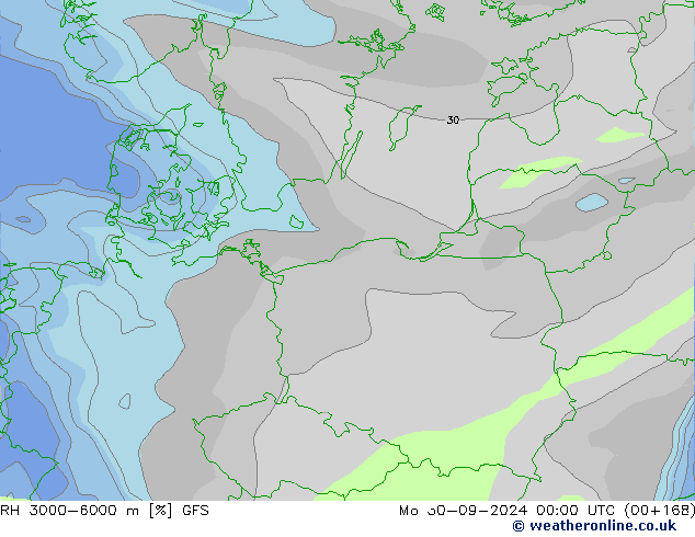 RH 3000-6000 m GFS пн 30.09.2024 00 UTC