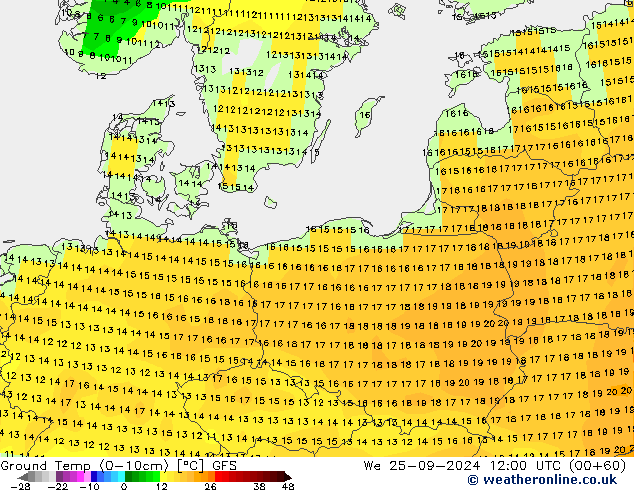 temp. mín./solo (0-10cm) GFS Qua 25.09.2024 12 UTC