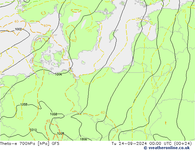 Theta-e 700hPa GFS Tu 24.09.2024 00 UTC