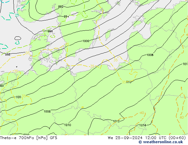 Theta-e 700hPa GFS Qua 25.09.2024 12 UTC