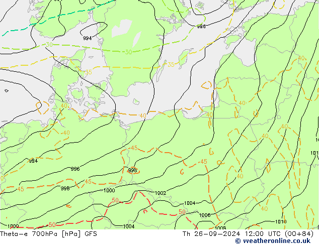 Theta-e 700hPa GFS Do 26.09.2024 12 UTC