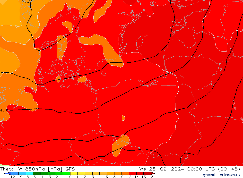 Theta-W 850hPa GFS Çar 25.09.2024 00 UTC