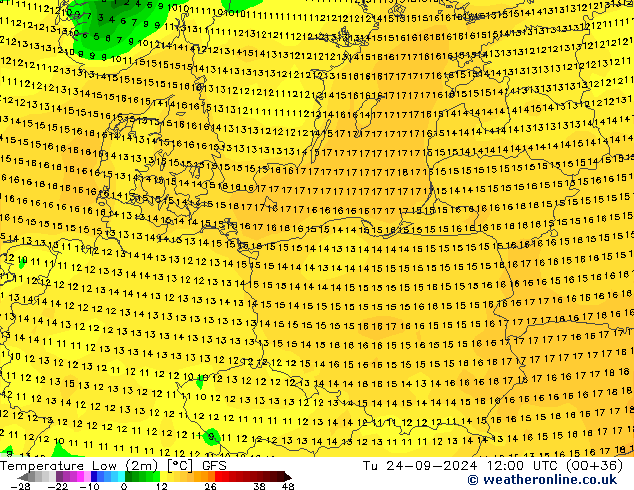 température 2m min GFS mar 24.09.2024 12 UTC