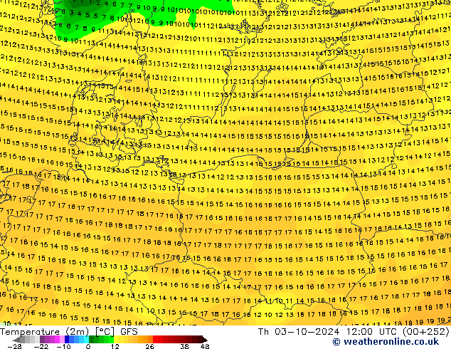 Temperatura (2m) GFS gio 03.10.2024 12 UTC