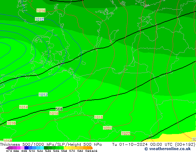 Thck 500-1000hPa GFS Tu 01.10.2024 00 UTC