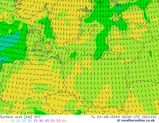 Surface wind GFS Tu 24.09.2024 00 UTC