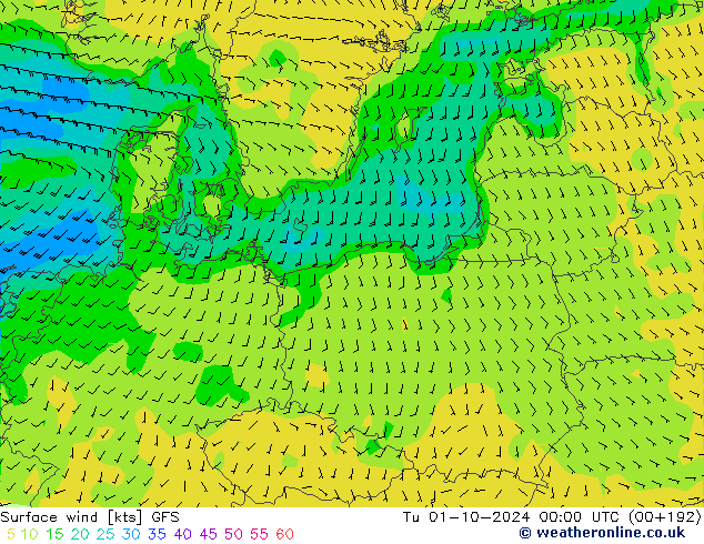 Viento 10 m GFS mar 01.10.2024 00 UTC