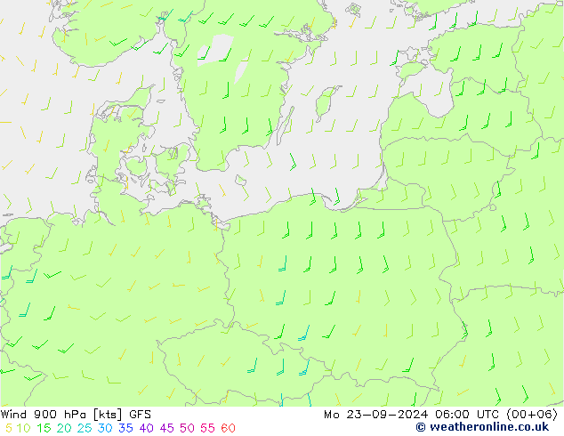 Wind 900 hPa GFS Mo 23.09.2024 06 UTC