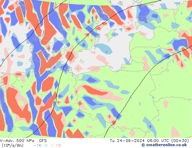 V-Adv. 500 hPa GFS Tu 24.09.2024 06 UTC