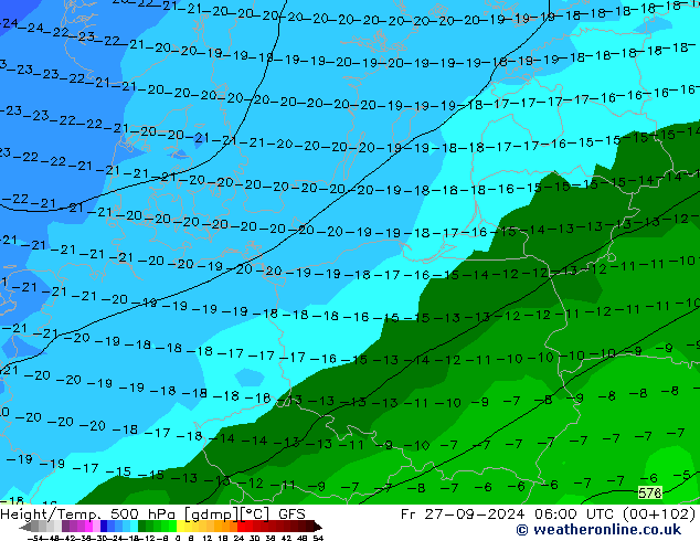 Height/Temp. 500 hPa GFS Fr 27.09.2024 06 UTC