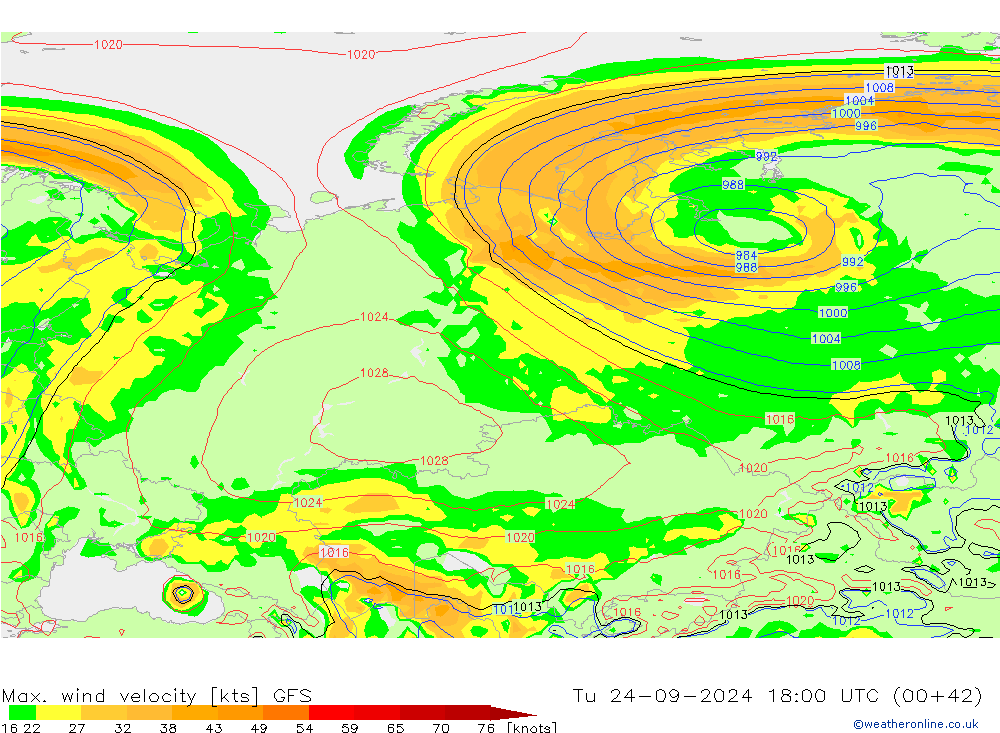 Max. wind velocity GFS mar 24.09.2024 18 UTC