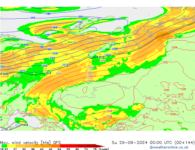 Max. wind velocity GFS dom 29.09.2024 00 UTC