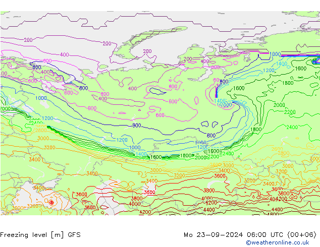 Freezing level GFS pon. 23.09.2024 06 UTC