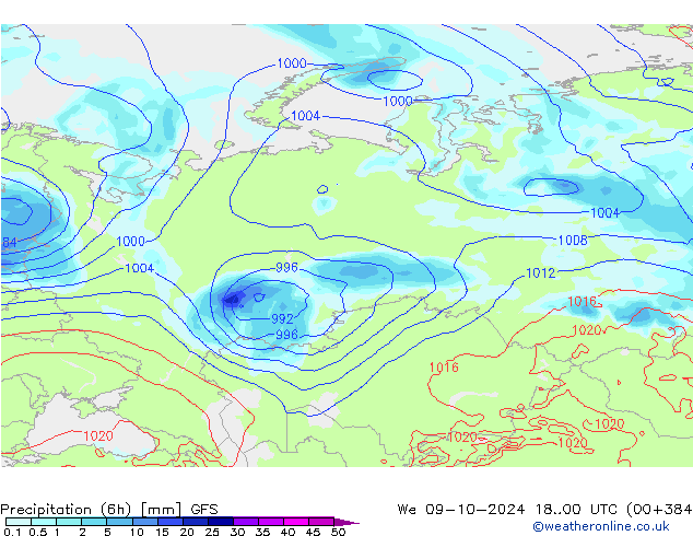 Z500/Rain (+SLP)/Z850 GFS We 09.10.2024 00 UTC