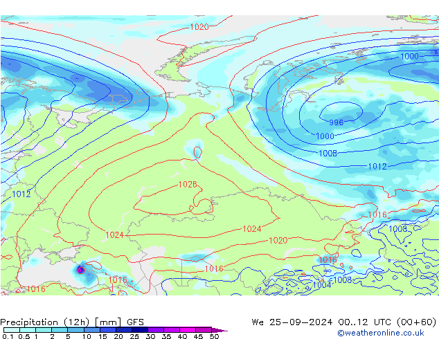 Precipitação (12h) GFS Qua 25.09.2024 12 UTC