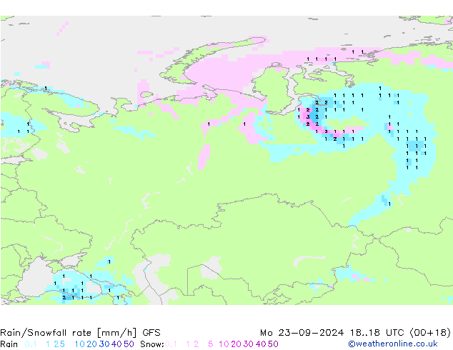 Rain/Snowfall rate GFS Mo 23.09.2024 18 UTC