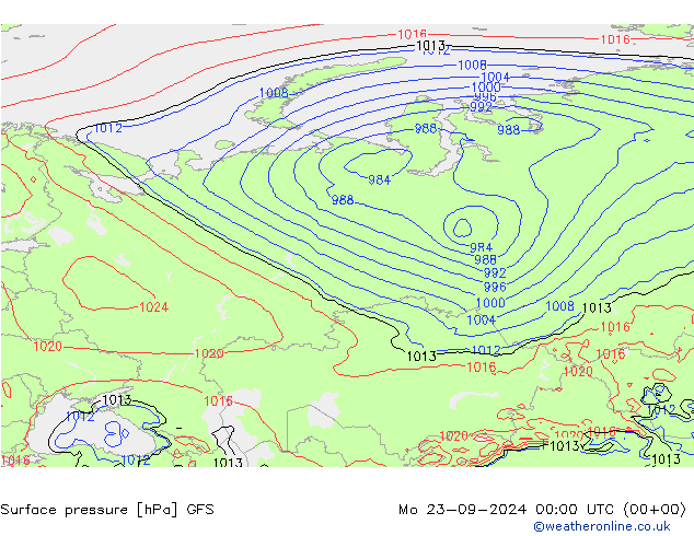 Atmosférický tlak GFS Po 23.09.2024 00 UTC