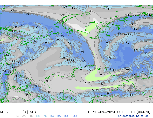 RH 700 hPa GFS Th 26.09.2024 06 UTC