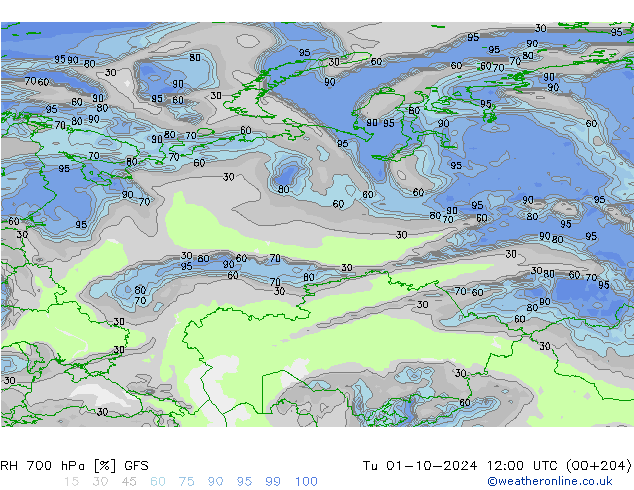 700 hPa Nispi Nem GFS Sa 01.10.2024 12 UTC