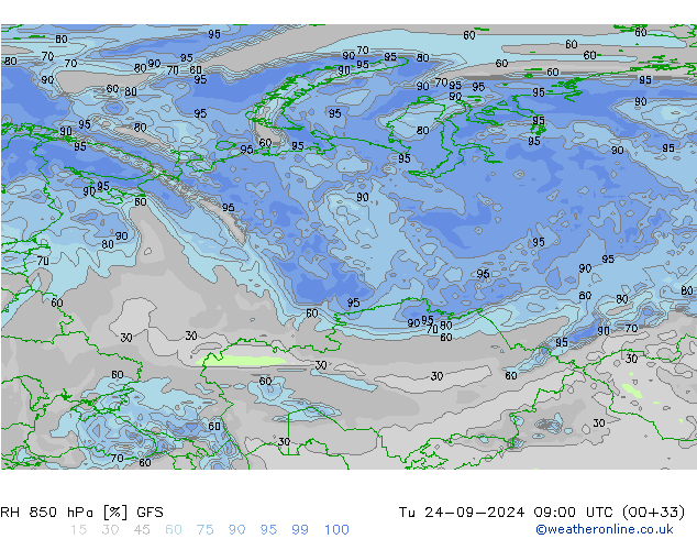 RH 850 hPa GFS Ter 24.09.2024 09 UTC