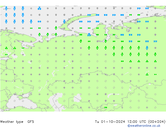 Yağış Türü GFS Sa 01.10.2024 12 UTC