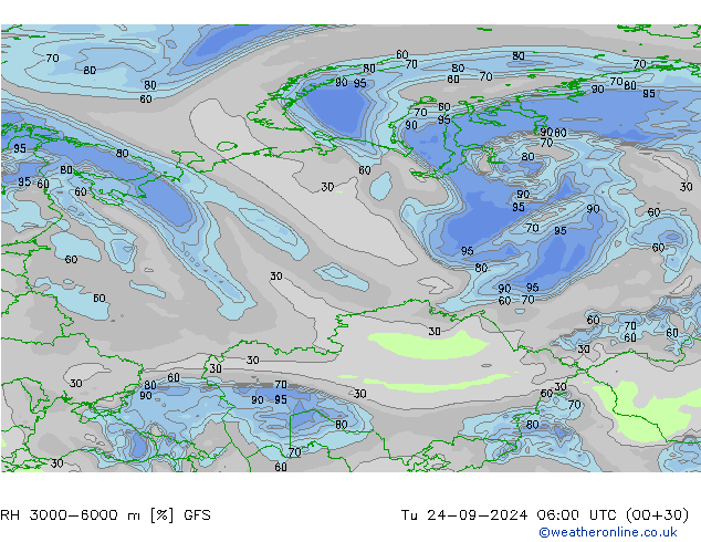 RH 3000-6000 m GFS Tu 24.09.2024 06 UTC