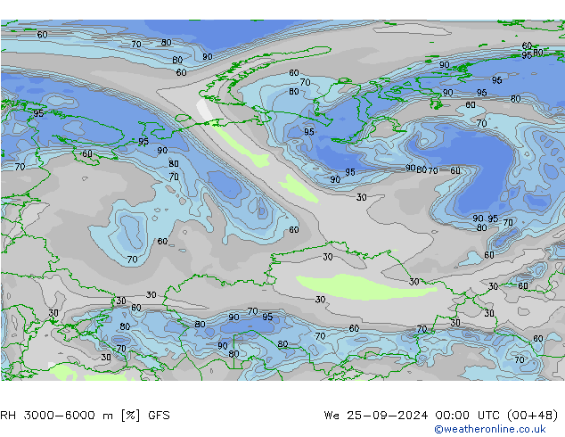 3000-6000 m Nispi Nem GFS Çar 25.09.2024 00 UTC