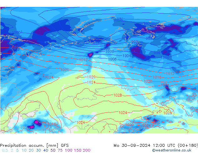 Precipitación acum. GFS lun 30.09.2024 12 UTC