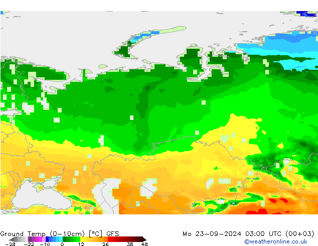 Temp. al suolo (0-10cm) GFS lun 23.09.2024 03 UTC