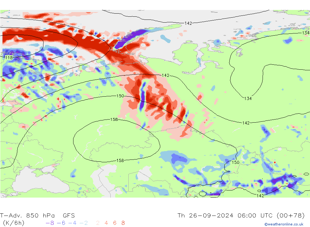 T-Adv. 850 hPa GFS  26.09.2024 06 UTC