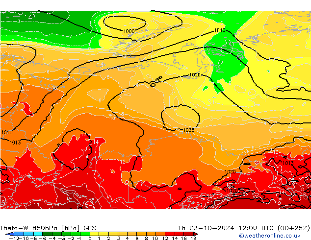 Theta-W 850hPa GFS Th 03.10.2024 12 UTC