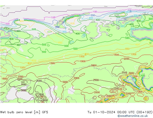 Theta-W Frostgrenze GFS Di 01.10.2024 00 UTC