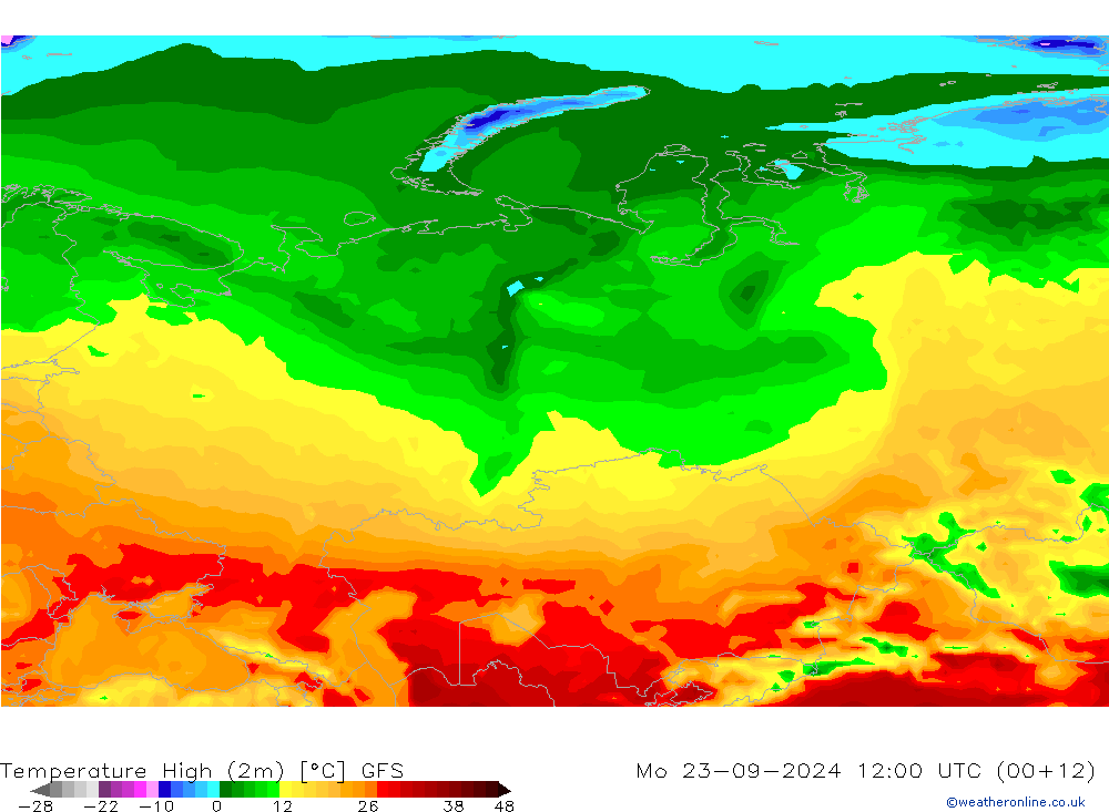 Maksimum Değer (2m) GFS Pzt 23.09.2024 12 UTC