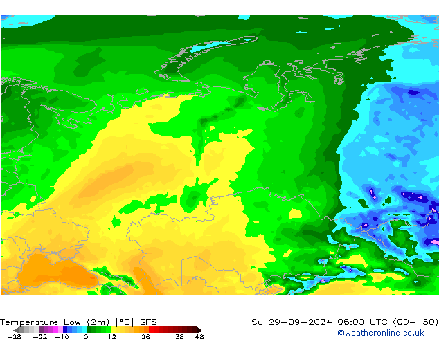 Temperature Low (2m) GFS Su 29.09.2024 06 UTC