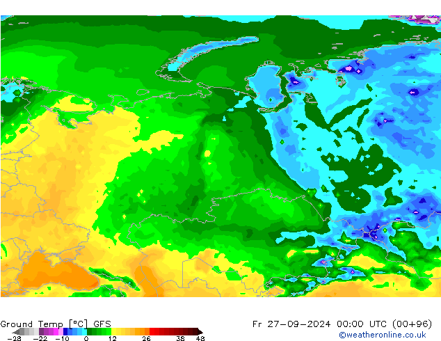 Temp. al suolo GFS ven 27.09.2024 00 UTC