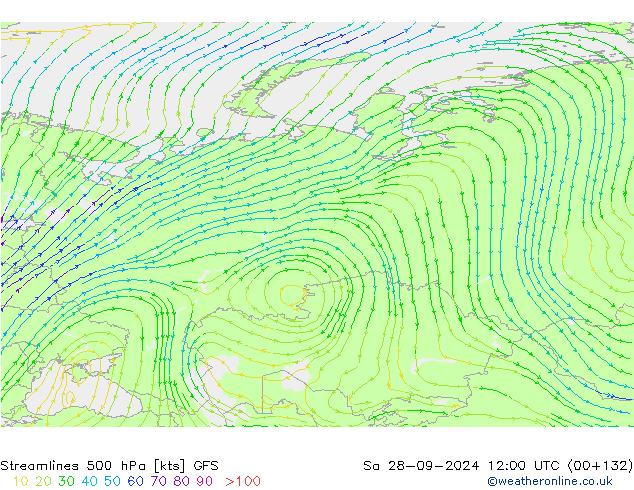 Streamlines 500 hPa GFS September 2024