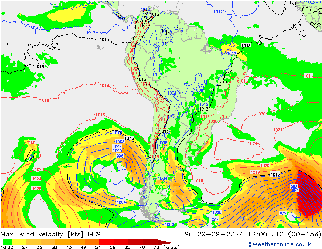 Max. wind velocity GFS Su 29.09.2024 12 UTC