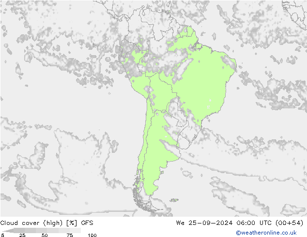 Nuages (élevé) GFS mer 25.09.2024 06 UTC