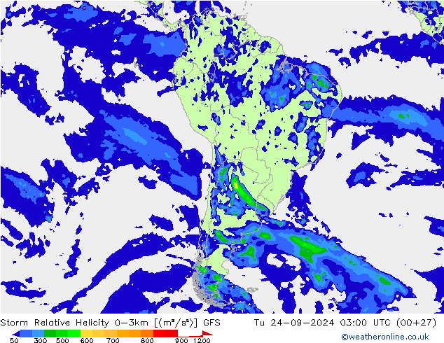 Storm Relative Helicity GFS Di 24.09.2024 03 UTC