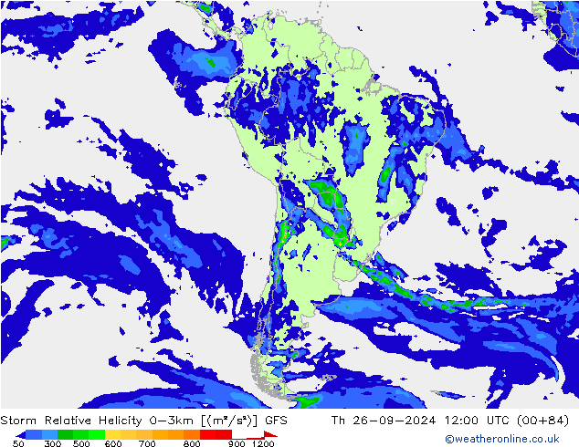 Storm Relative Helicity GFS jeu 26.09.2024 12 UTC