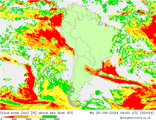 Cloud base (low) GFS mer 25.09.2024 06 UTC