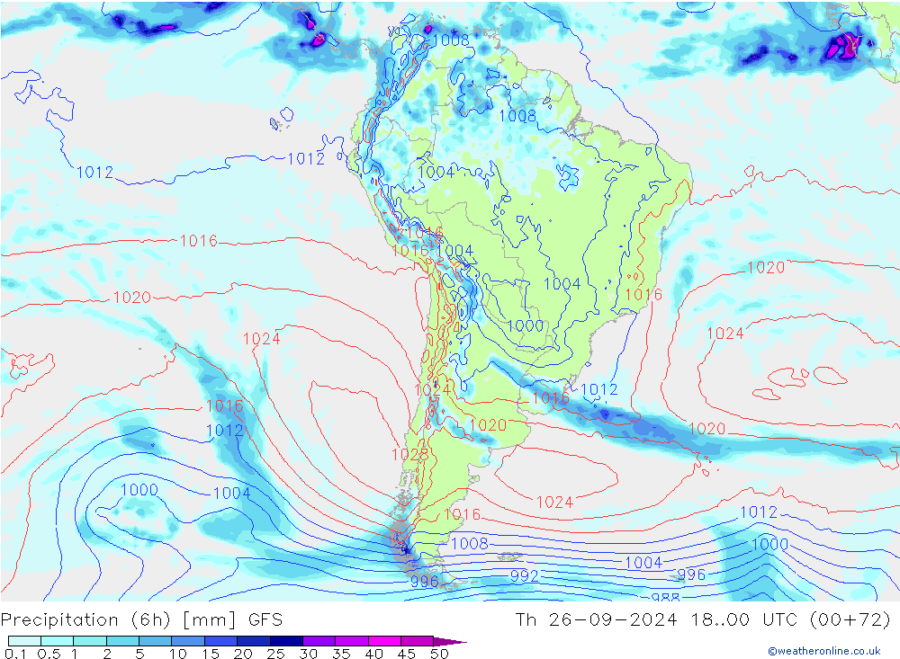 Precipitation (6h) GFS Th 26.09.2024 00 UTC