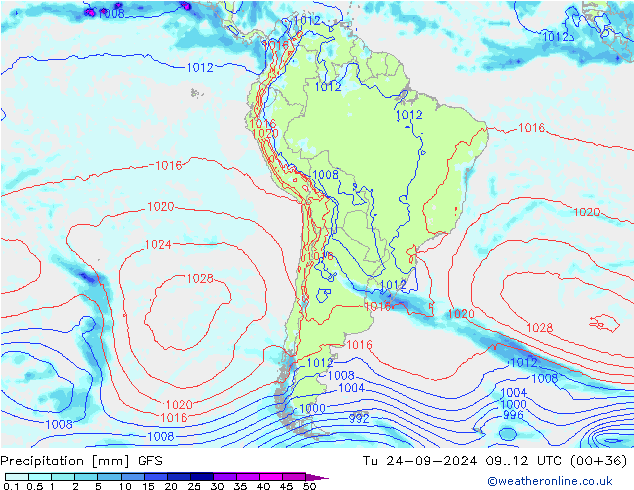 Precipitazione GFS mar 24.09.2024 12 UTC