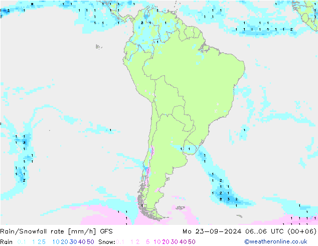 Rain/Snowfall rate GFS пн 23.09.2024 06 UTC