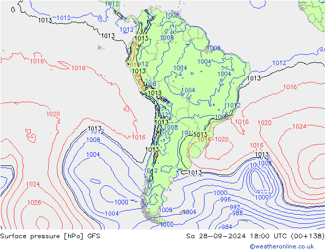 Pressione al suolo GFS sab 28.09.2024 18 UTC